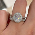 Silver Tone Oval Crystal Halo Two Piece Ring Set Statement Jewelry view 3