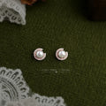 Rose Gold Pearl Open Crescent Pave Halo Stud Earrings view 1