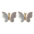 Gold Tone White Pearlescent Wing Butterfly Stud Earrings For Women view 5