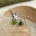 Silver Tone Bird Green Pink Stone Asymmetric Hook Earrings view 6