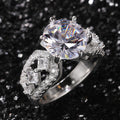 Silver Tone Round Stone Geometric Shoulder Ring Polished Metal Jewelry view 3
