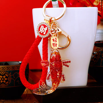 Crystal Goldfish Keychains with Fortune Cords and Loose Heart Loops