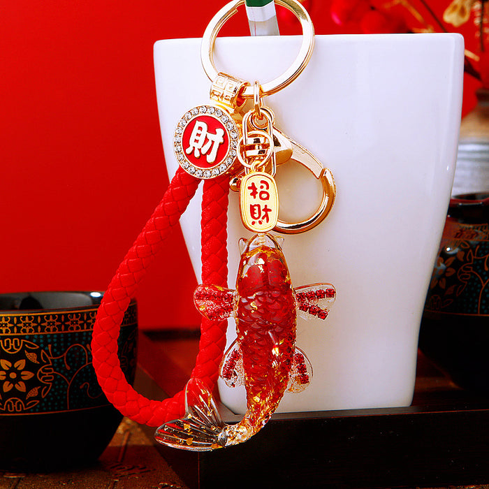 Crystal Goldfish Keychains with Fortune Cords and Loose Heart Loops