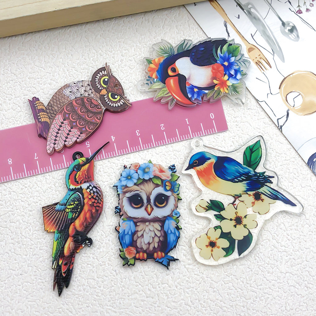 Acrylic Owl Parrot Bird Cat charm pendants for DIY necklace earrings handmade jewelry