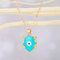 Gold Tone Hamsa Hand Evil Eye Pendant Necklaces in Five Colors view 7