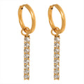 Gold Hoop Earrings Rhinestone Vertical Bar Drop Charm view 5