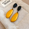 Black Wood Look Oval Textured Statement Drop Stud Earrings view 4