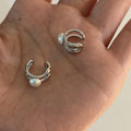 Silver-Tone Double Hoop Pearl Ear Cuffs Fashion Jewelry view 4