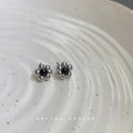 Silver Mini Flower Stud Earrings Black White Centers view 6