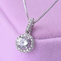 Silver Tone Round Crystal Halo Disc Pendant Necklace view 4