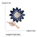 Navy Crystal Flower Brooch With Curved Leaf Stem in Two Finishes view 7