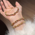 Gold Multicolor Crystal Wave Adjustable Slider Bracelet view 3