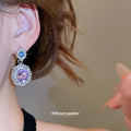 Purple Oval Crystal Halo Necklace Earrings Ring Set view 4