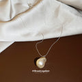 Silver Tone Necklace With Large Teardrop Pearl Like Pendant view 2