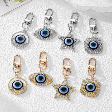 Rhinestone Evil Eye Keychains Gold Silver Eight Styles
