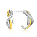 Two Tone Silver and Gold Crystal Twist Huggie Earrings view 1