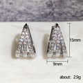 Silver Tone Triple Row Pave Triangle Geometric Huggie Earrings view 5