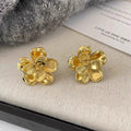 Layered Metallic Flower Stud Earrings in Gold and Silver Tones view 3