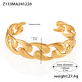 Open Teardrop Cuban Link Cuff Bangles Gold and Steel Stainless view 7