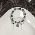 Gray Bead Medallion Pearl Look Charm Stretch Bracelet view 2