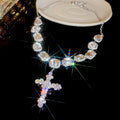 Silver Tone Cross Necklace with Large Clear Crystal Settings view 6