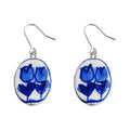 Blue White Ceramic Tulip Oval Drop Earrings Silver Hooks view 5