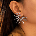 Large Sunburst Open Center Stud Earrings Gold Steel Stainless view 2