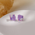 Purple Rose Plaid Square Stud Earrings Pearl Accent view 1