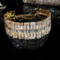 Gold Tone Wide Rectangular Crystal Statement Necklace view 6