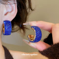 Crystal Pave Wide C Hoop Earrings in Black and Red view 4