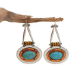 Silver and Copper-Tone Turquoise-Color Disc Drop Earrings view 5