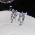 Silver Tone Star Earrings with Crystal and Pearl Look Details view 7