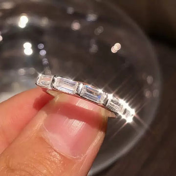 Silver Baguette Clear Stone Band Ring 925 Stamp Alloy