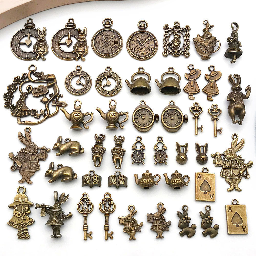 Antique Bronze Zinc Alloy Rabbit Teapot Clock Key Charm Pendants for DIY Wonderland Jewelry