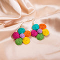 Multicolor Woven Five Petal Flower Large Hook Earrings view 2
