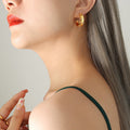 Zircon-Set Thick C-Hoop Stud Earrings Gold or Steel view 4