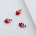 Gold Tone Red Strawberry Enamel Charm with Green Leaves view 4