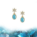Gold Tone Clear Stone Snowflake And Aqua Oval Stud Earrings view 3