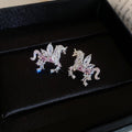 Silver Crystal Unicorn Stud Earrings Pendant Necklace Pink view 6