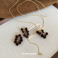 Brown Flocked Grape Cluster Necklace And Earrings Gold Tone view 2