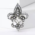 Crystal Fleur De Lis Brooch in Silver and Antique Gold view 2