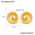 Spiral Swirl Stud Earrings Ribbed Texture Gold Steel Metal view 7