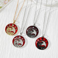 Red Moon and Mushroom Pendant Necklaces in Four Metal Finishes view 1