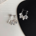 Silver Tone Leaf Cluster Chain Tassel Stud Earrings For Women view 3