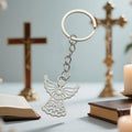 Silver Tone Filigree Angel Keychain With Split Ring view 4