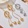 Long Snake Chain Slider Ring Dual Heart Tassel Stainless Necklace view 3