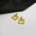 Gold Textured Open Geometric Square Stud Earrings Pair view 3