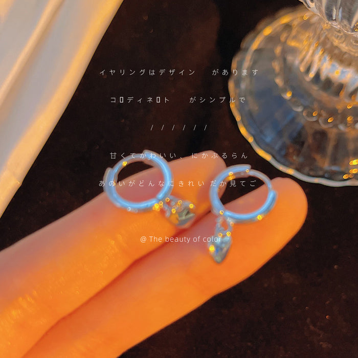 Silver Mini Huggie Hoop Tiny Heart Charm Earrings Pair