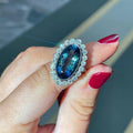 Silver Tone Aqua Oval Crystal Halo Statement Ring Polished Metal Jewelry view 4