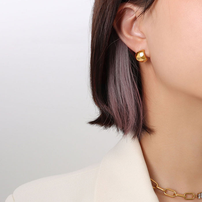 Faceted Geometric Rhombus Stud Earrings Gold Steel